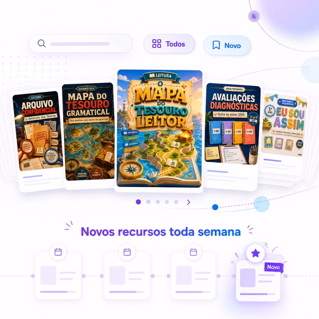 Área de membros do Clube: carrossel de recursos como O Mapa do Tesouro Leitor, Arquivo Confidencial e Avaliações Diagnósticas, com novos materiais toda semana