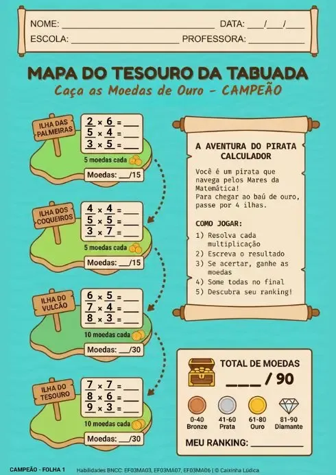 Prévia do nível Campeão: 4 ilhas com multiplicações da tabuada do 4 ao 7